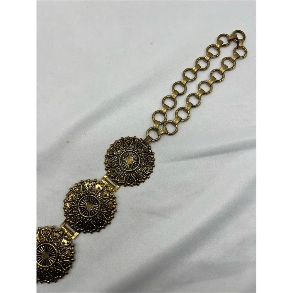 Vintage 1970s Chunky Medallion Metal Brass Toned Belt